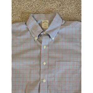 Brooks Brothers 346 Mens L Blue Red White Stripe Slim Fit Button Down